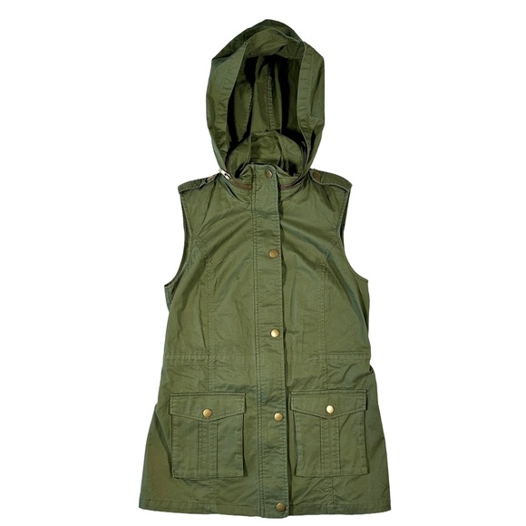 Market & Spruce Jackets & Blazers - Market & Spruce Women’s Olive Green Utility Vest Hooded Size Small (NWT)
